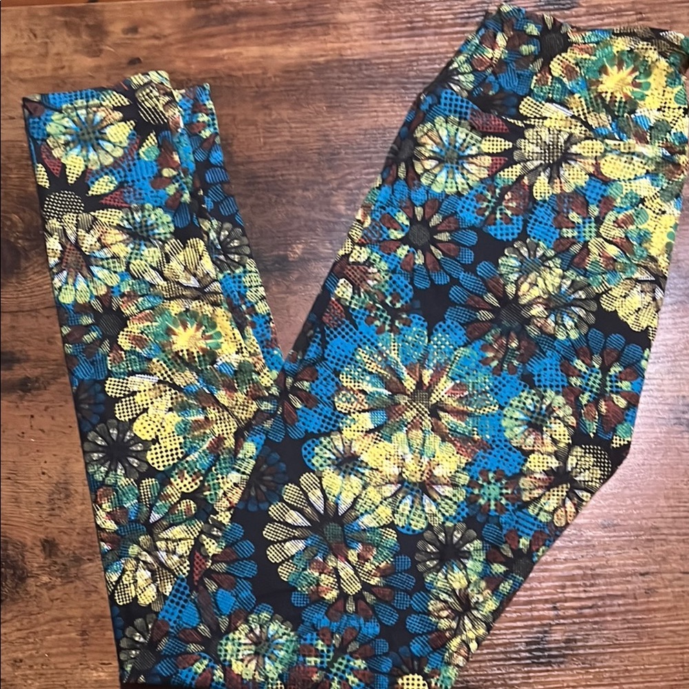 LuLaRoe Blue and Yellow Floral Leggings